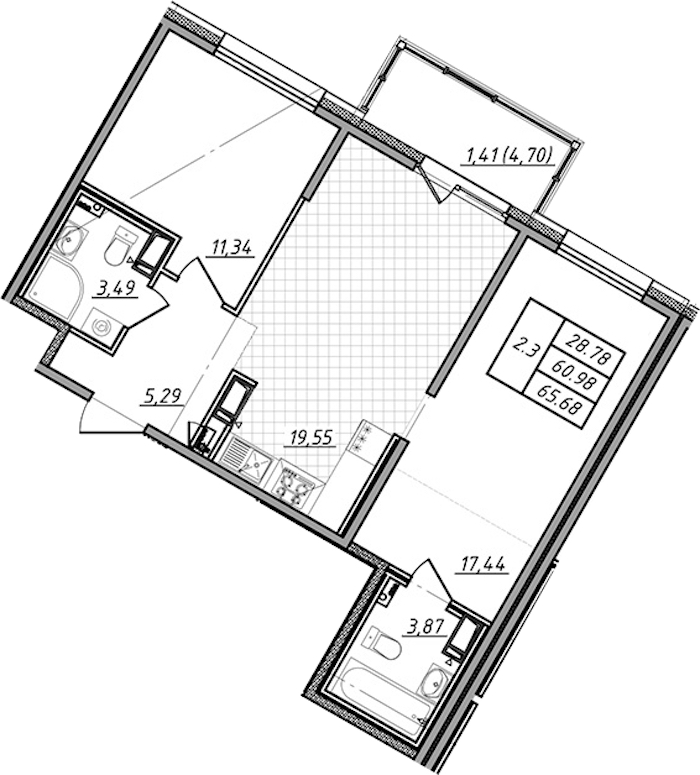 2-комнатная квартира 60.98 м², 2/14 эт., ЖК «Чёрная речка»